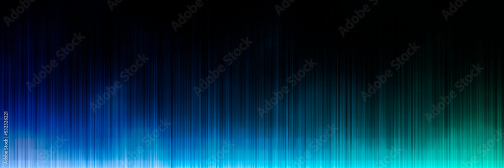 Banner with an abstract digital sound wave with a gradient of blue and turquoise on a black background. Beautiful illustration