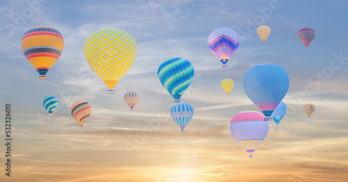 multi color hot air balloon over sunrise sky