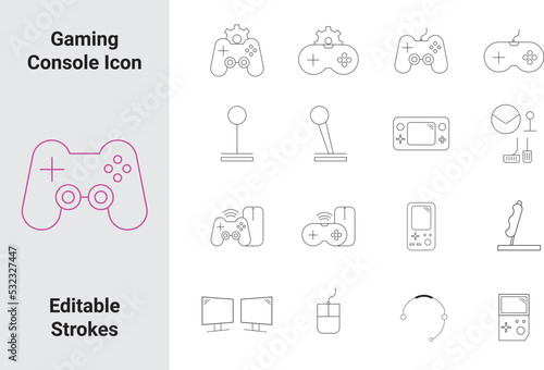Gaming Console Thin Icon Set, Collection of Online Game outline icons for website design and mobile apps, Stream modern Games - Wireless Controller Icon 