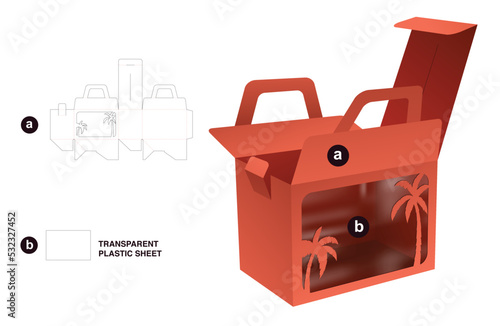 packaging box die cut template and 3D mockup photo