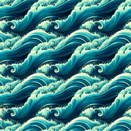 Seamless pattern of ocean waves, background illustration.