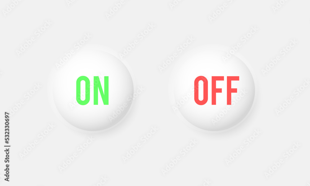On and Off buttons, Red and green switch buttons set On and Off buttons, Red and green switch buttons set