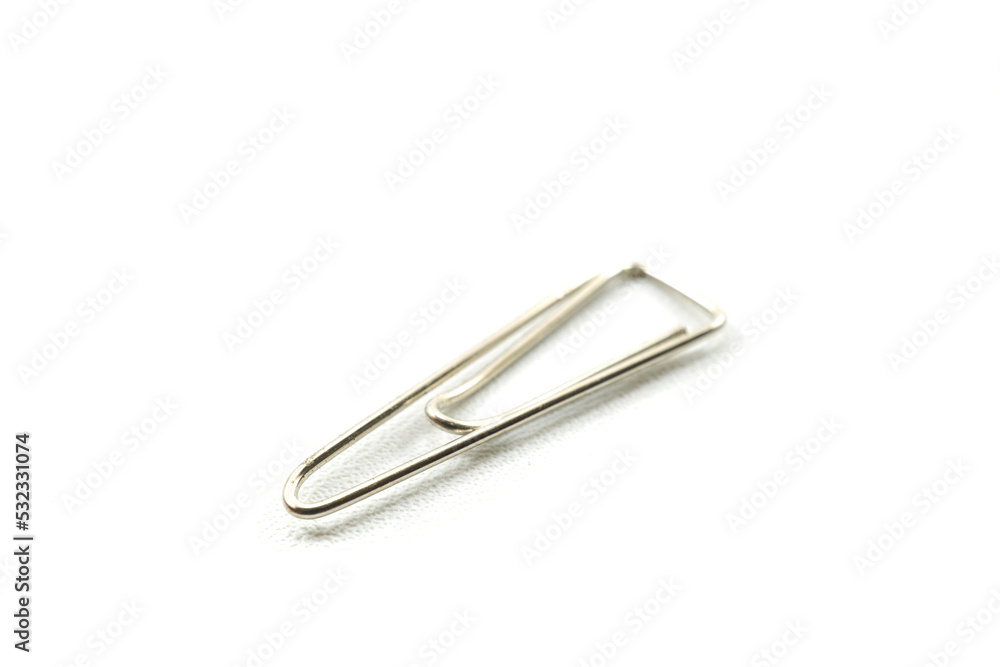 close-up clip paperclip steel isolated on white close-up clip paperclip steel isolated on white