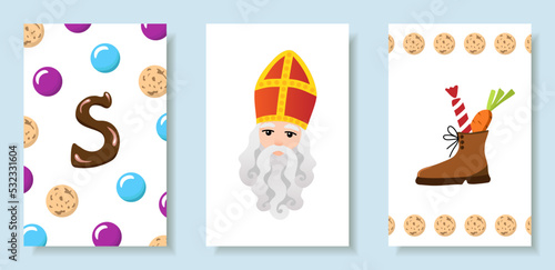 Color vector illustration. A set of cute postcards for celebrating the traditional holiday of St. Nicholas Day, Sinterklaas.