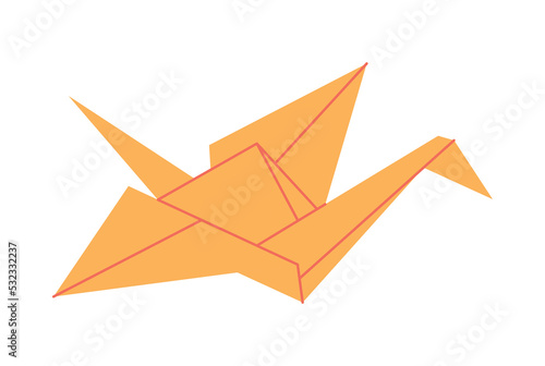 Japanese paper crane icon. Gift and surprise. Handmade and crafts for children. Poster or banner for website. Symbol, talisman and mascot. Luck and success sign. Cartoon flat vector illustration