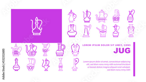 Arabic Jug Traditional Container landing web page header vector. Arabic Jug For Boiling Arabian Tea, Coffee Or Water. Antique Pottery Earthenware For Storage And Carrying Beverage Color Illustrations