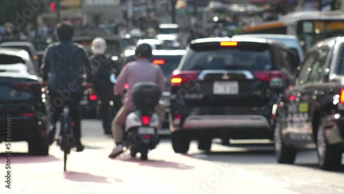 Wallpaper Mural SHIBUYA, TOKYO, JAPAN : Out of focus view of street traffic around Shibuya crossing in busy rush hour. Shot in sunset time. Many cars and taxi at the road. Japanese transportation concept video. Torontodigital.ca