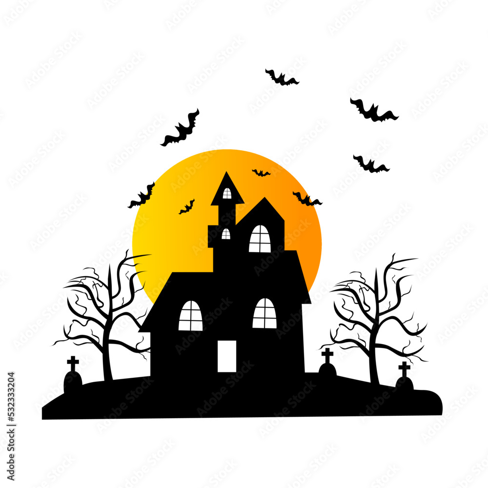 desain illustrasi haunted house hallowen