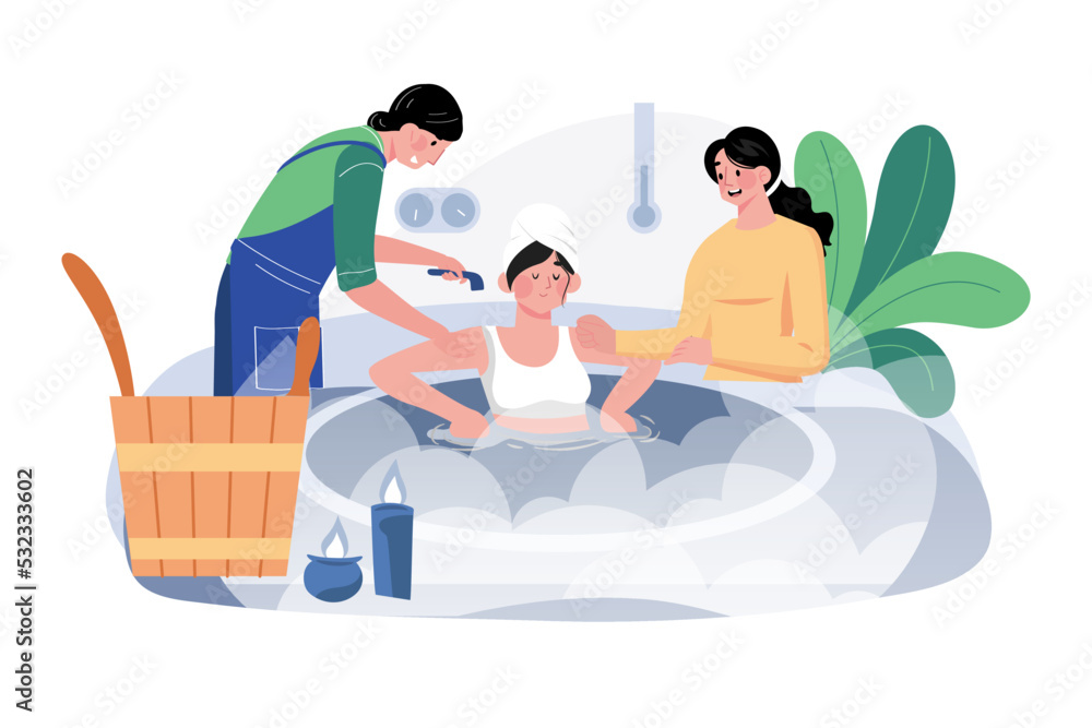 Obraz premium Woman relaxing in the sauna Illustration concept on white background