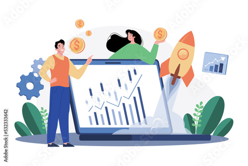 Quadro em tela Stock Market Research Illustration concept on white background