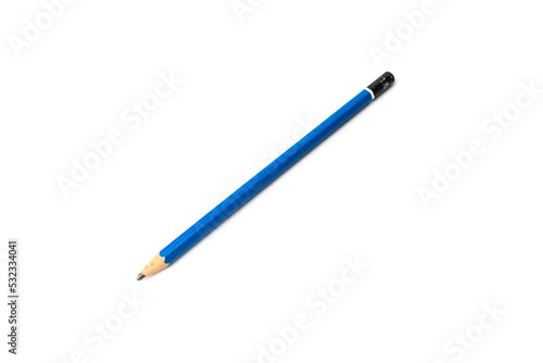 close up of blue 2b pencil isolated on white background