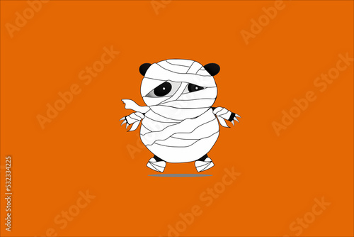 Image of a mummy panda on an orange background.