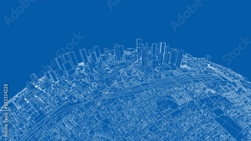 3d city sphere. Vector rendering of 3d