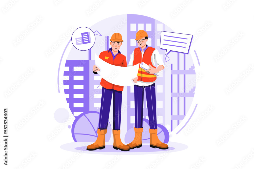 Construction workers discussing on building plan Construction workers discussing on building plan