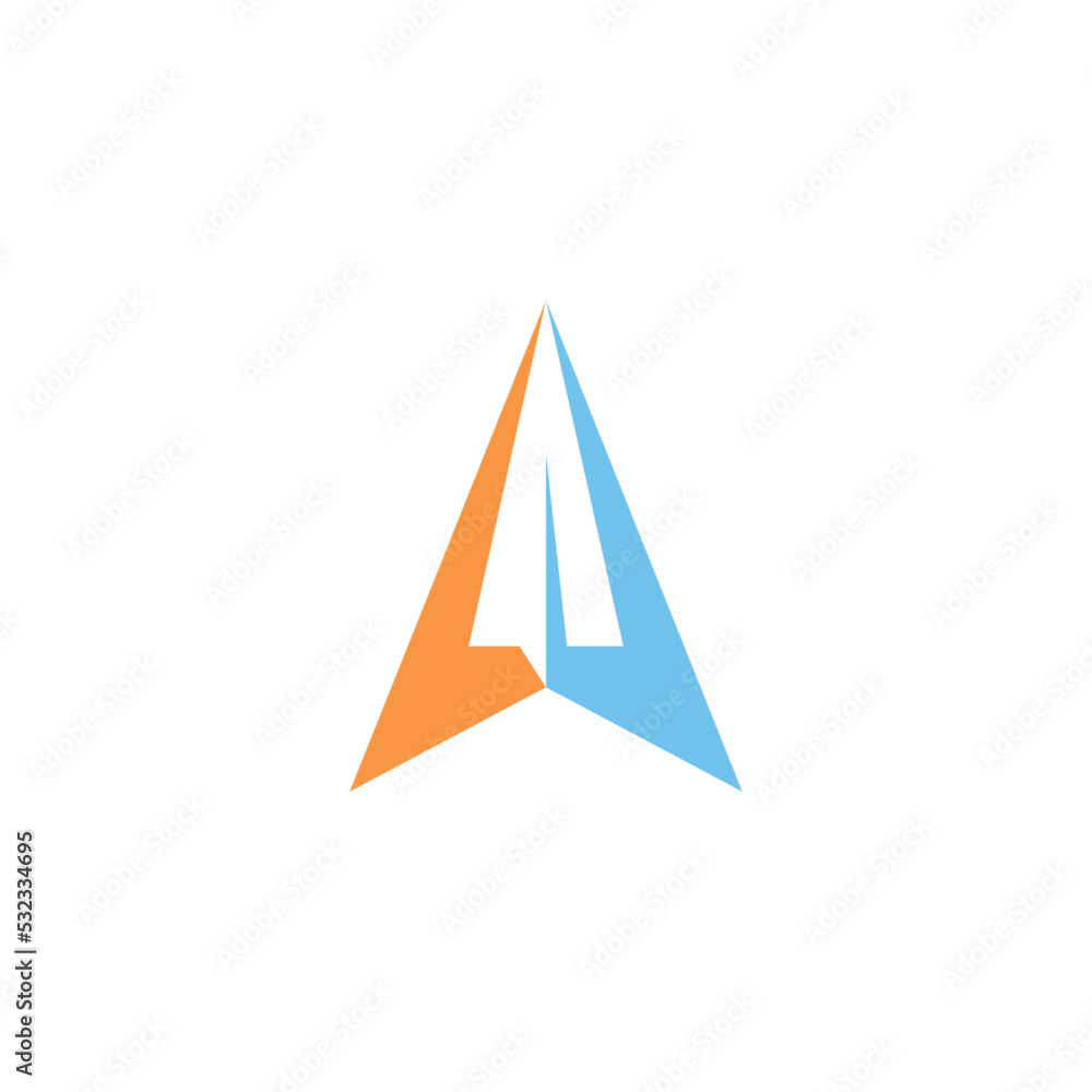 Abstract business arrow up logo icon with paper airplane Abstract business arrow up logo icon with paper airplane