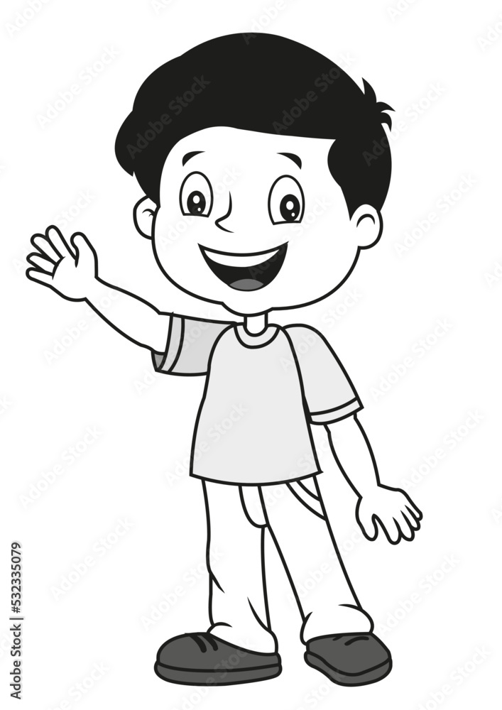 niño saludando, saludo, niños de pie, ilustración, dibujo, caricatura Stock  Vector | Adobe Stock