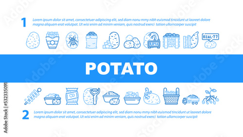 potato vegetable food fresh landing web page header vector. raw organic plant, sweet cut pile, farm agriculture slice, harvest field root potato vegetable food fresh Illustration