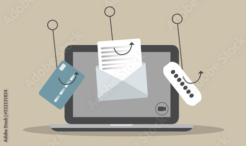 vector illustration in a flat style on the theme of fraud on the Internet, fishing