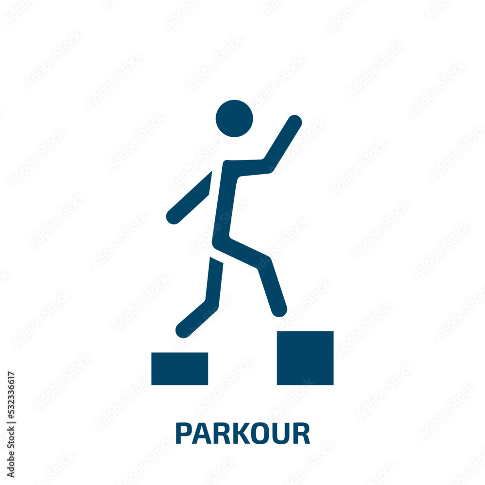 parkour icon from activity and hobbies collection. Filled parkour, activity, jumping glyph icons isolated on white background. Black vector parkour sign, symbol for web design and mobile apps