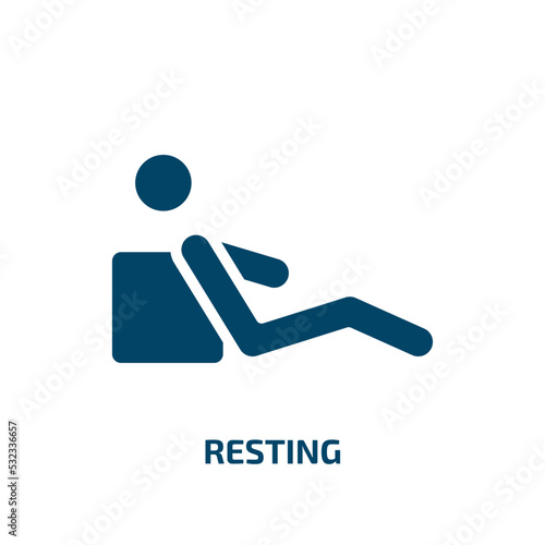 resting icon from activity and hobbies collection. Filled resting, man, vacation glyph icons isolated on white background. Black vector resting sign, symbol for web design and mobile apps