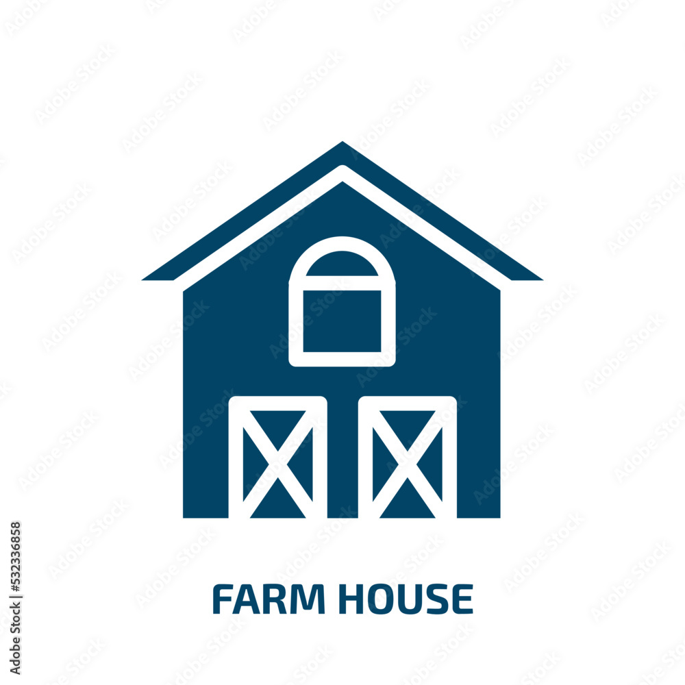 farm house icon from agriculture farming and gardening collection. Filled farm house, house, farm glyph icons isolated on white background. Black vector farm house sign, symbol for web design and farm house icon from agriculture farming and gardening collection. Filled farm house, house, farm glyph icons isolated on white background. Black vector farm house sign, symbol for web design and