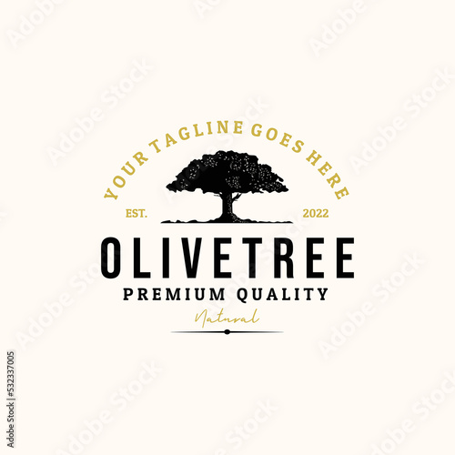 Olive tree vintage logo vector minimalist illustration design, silhouette olivetree