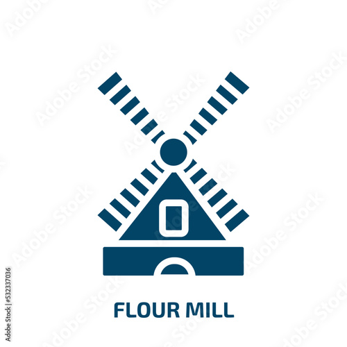 flour mill icon from agriculture farming and gardening collection. Filled flour mill, flour, farm glyph icons isolated on white background. Black vector flour mill sign, symbol for web design and