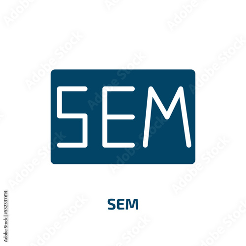 sem icon from general collection. Filled sem, internet, seo glyph icons isolated on white background. Black vector sem sign, symbol for web design and mobile apps