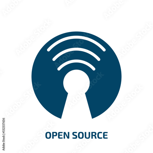 open source icon from general collection. Filled open source, software, source glyph icons isolated on white background. Black vector open source sign, symbol for web design and mobile apps