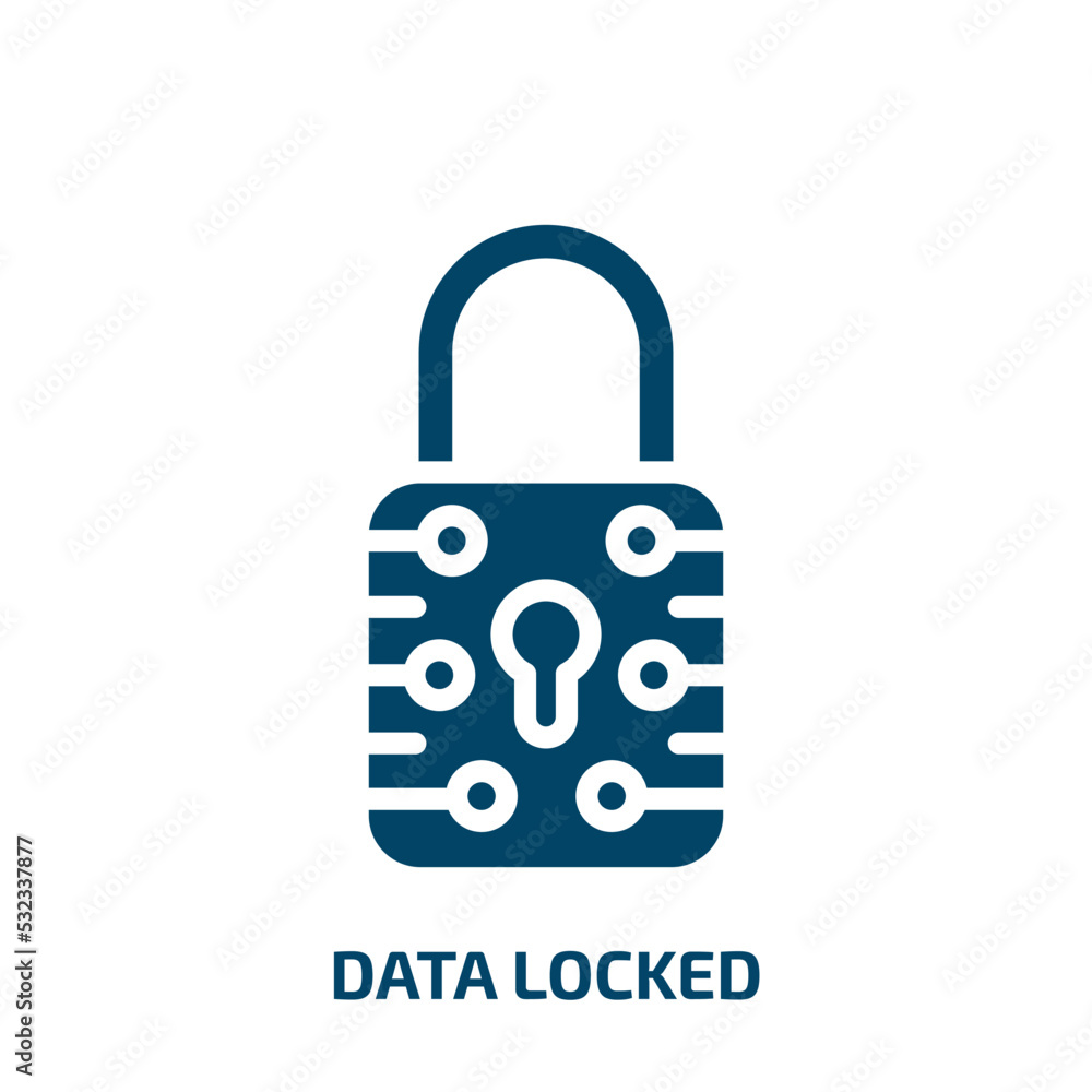 data locked icon from internet security collection. Filled data locked , data, lock glyph icons isolated on white background. Black vector data locked sign, symbol for web design and mobile apps