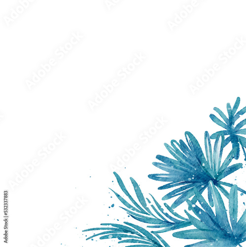 Hand drawn watercolor tropical plants background. Exotic palm leaves, jungle tree, brazil tropic borany elements. Perfect for fabric design. Aloha art. photo