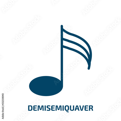 demisemiquaver icon from music and media collection. Filled demisemiquaver, sound, semiquaver glyph icons isolated on white background. Black vector demisemiquaver sign, symbol for web design and