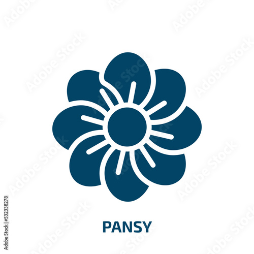 pansy icon from nature collection. Filled pansy, flora, spring glyph icons isolated on white background. Black vector pansy sign, symbol for web design and mobile apps