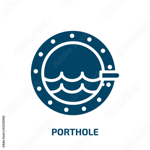 porthole icon from nautical collection. Filled porthole, navy, ship glyph icons isolated on white background. Black vector porthole sign, symbol for web design and mobile apps