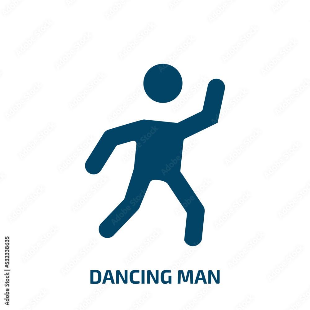 dancing man icon from people collection. Filled dancing man, man, figure glyph icons isolated on white background. Black vector dancing man sign, symbol for web design and mobile apps dancing man icon from people collection. Filled dancing man, man, figure glyph icons isolated on white background. Black vector dancing man sign, symbol for web design and mobile apps