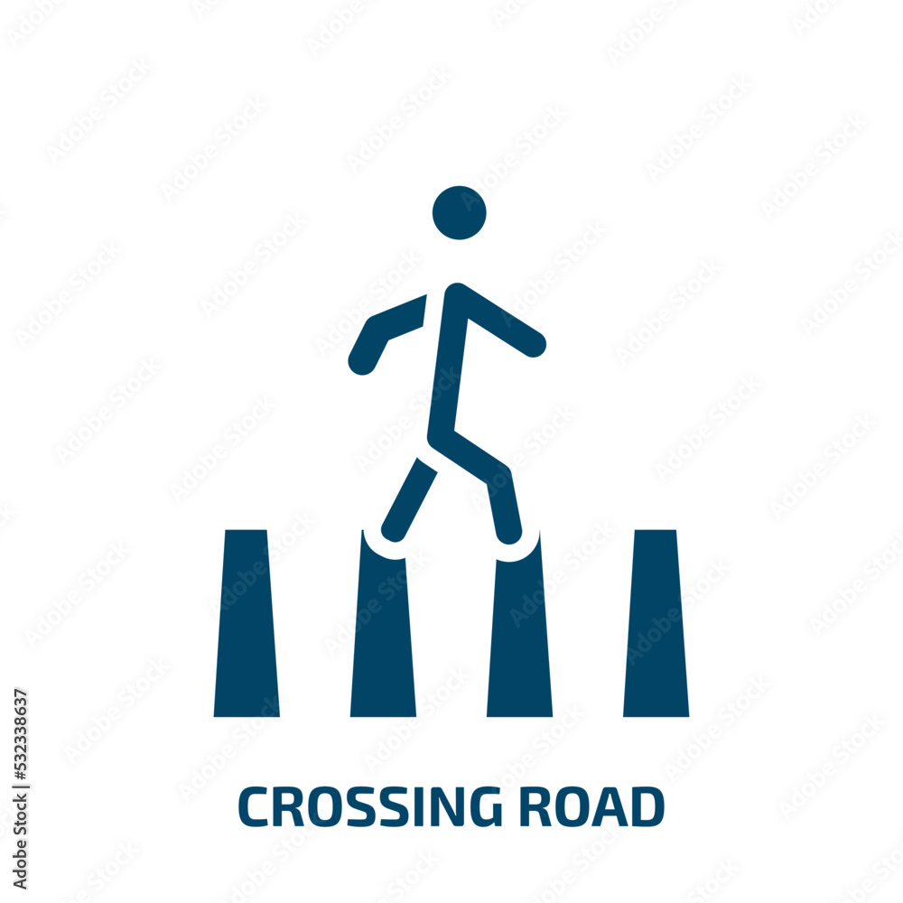 crossing road icon from people collection. Filled crossing road, road, danger glyph icons isolated on white background. Black vector crossing road sign, symbol for web design and mobile apps