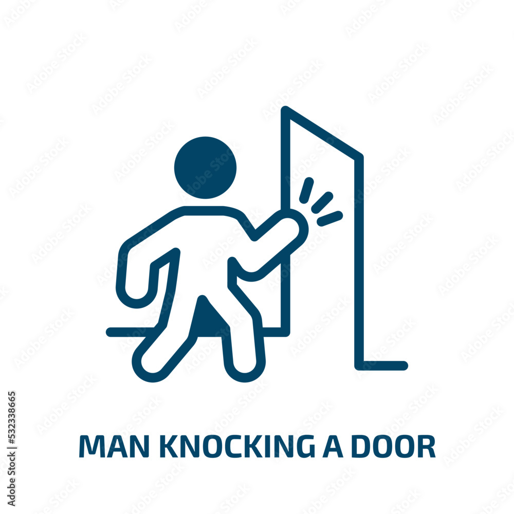 man knocking a door icon from people collection. Filled man knocking a door, door, knock glyph icons isolated on white background. Black vector man knocking a door sign, symbol for web design and man knocking a door icon from people collection. Filled man knocking a door, door, knock glyph icons isolated on white background. Black vector man knocking a door sign, symbol for web design and