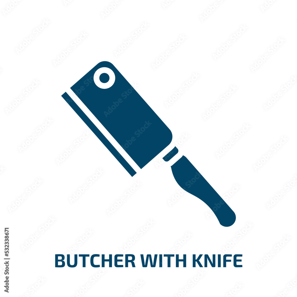 butcher with knife icon from people collection. Filled butcher with knife, butcher, knife glyph icons isolated on white background. Black vector butcher with knife sign, symbol for web design and butcher with knife icon from people collection. Filled butcher with knife, butcher, knife glyph icons isolated on white background. Black vector butcher with knife sign, symbol for web design and