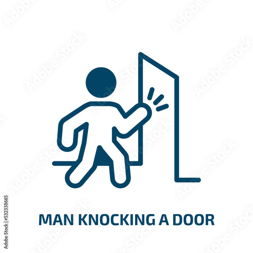 man knocking a door icon from people collection. Filled man knocking a door, door, knock glyph icons isolated on white background. Black vector man knocking a door sign, symbol for web design and