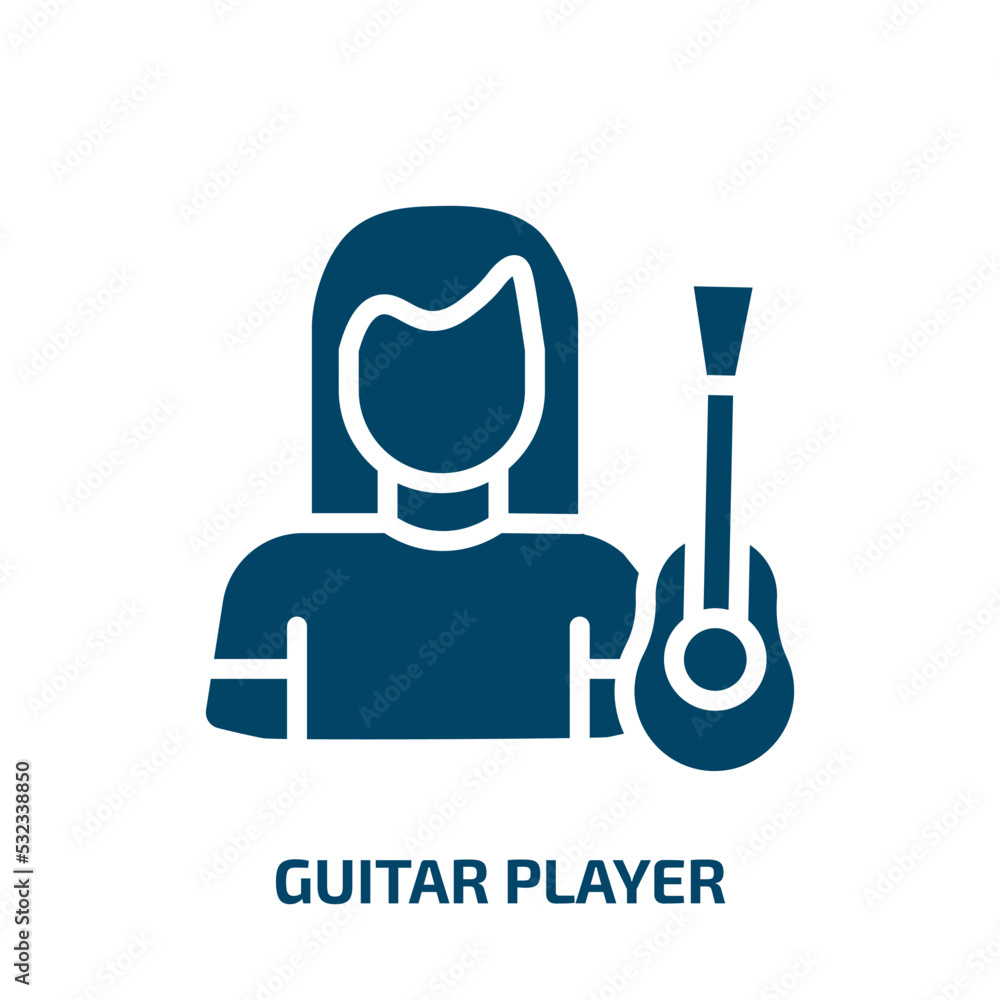 Obraz premium guitar player icon from professions & jobs collection. Filled guitar player, sound, radio glyph icons isolated on white background. Black vector guitar player sign, symbol for web design and mobile
