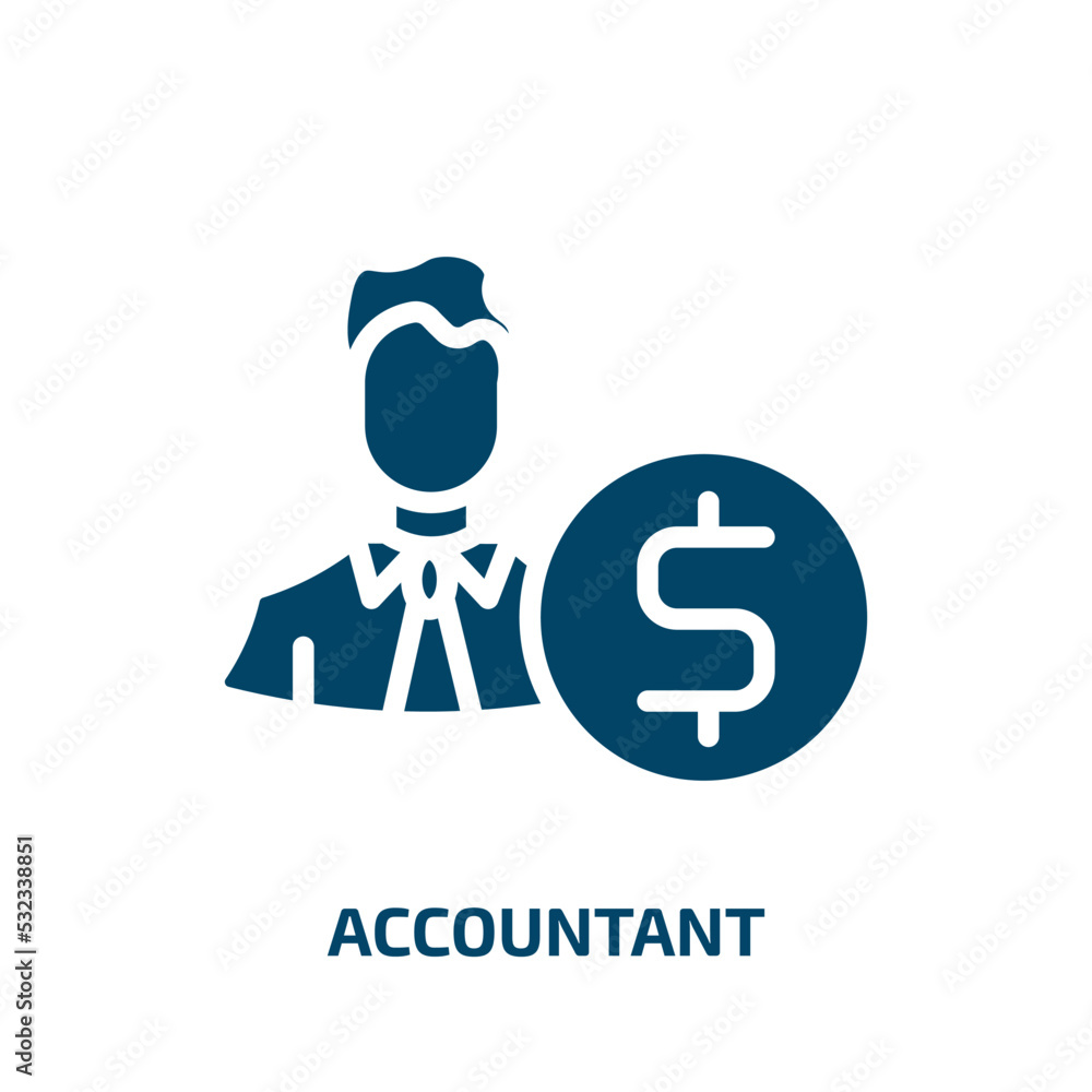 accountant icon from professions collection. Filled accountant, business, financial glyph icons isolated on white background. Black vector accountant sign, symbol for web design and mobile apps accountant icon from professions collection. Filled accountant, business, financial glyph icons isolated on white background. Black vector accountant sign, symbol for web design and mobile apps