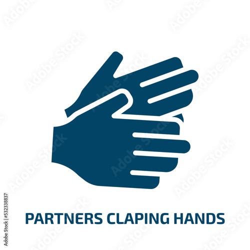 partners claping hands icon from people collection. Filled partners claping hands, leader, woman glyph icons isolated on white background. Black vector partners claping hands sign, symbol for web