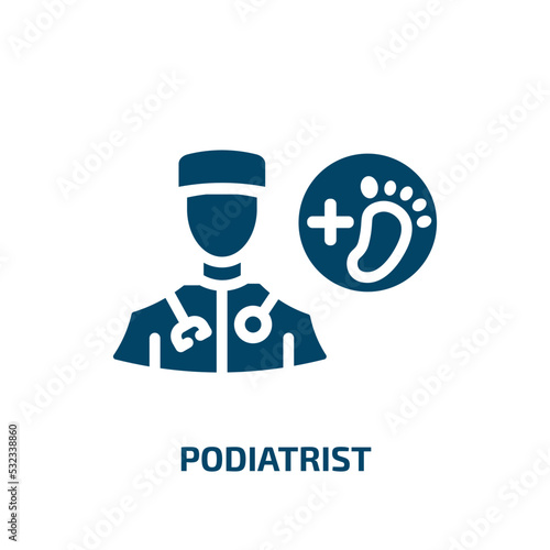 podiatrist icon from professions collection. Filled podiatrist, barefoot, care glyph icons isolated on white background. Black vector podiatrist sign, symbol for web design and mobile apps