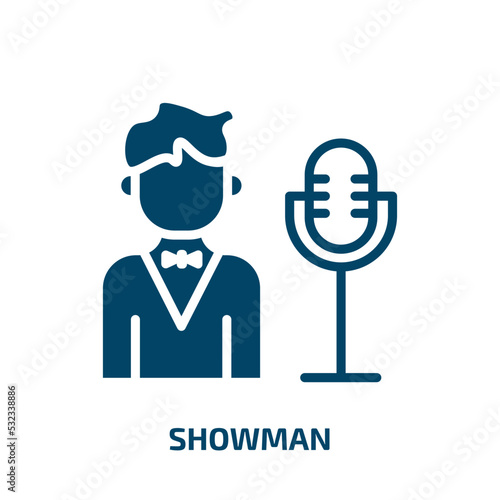 showman icon from professions collection. Filled showman, man, entertainment glyph icons isolated on white background. Black vector showman sign, symbol for web design and mobile apps
