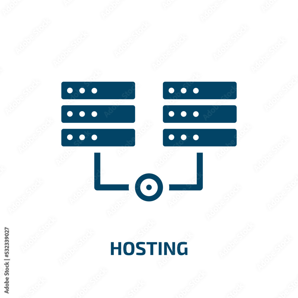 hosting icon from seo collection. Filled hosting, data, cloud glyph icons isolated on white background. Black vector hosting sign, symbol for web design and mobile apps hosting icon from seo collection. Filled hosting, data, cloud glyph icons isolated on white background. Black vector hosting sign, symbol for web design and mobile apps