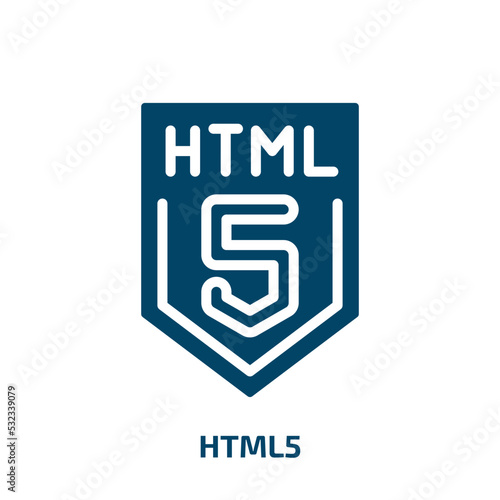 html5 icon from programming collection. Filled html5, development, technology glyph icons isolated on white background. Black vector html5 sign, symbol for web design and mobile apps