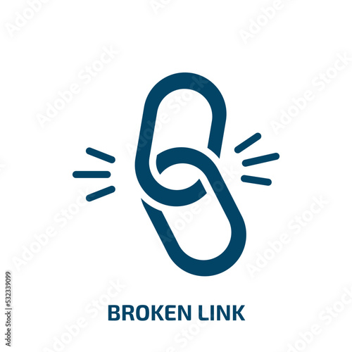 broken link icon from programming collection. Filled broken link, internet, link glyph icons isolated on white background. Black vector broken link sign, symbol for web design and mobile apps