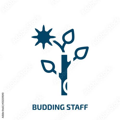 budding staff icon from religion collection. Filled budding staff, staff, magic glyph icons isolated on white background. Black vector budding staff sign, symbol for web design and mobile apps