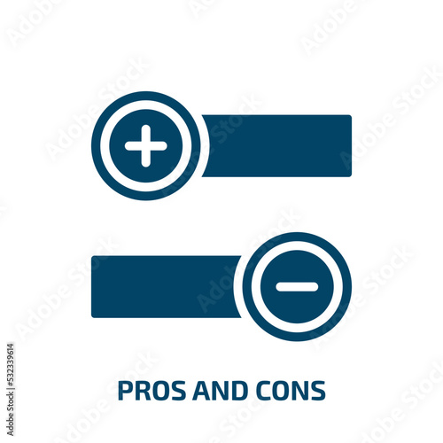 pros and cons icon from social media marketing collection. Filled pros and cons, business, positive glyph icons isolated on white background. Black vector pros and cons sign, symbol for web design and