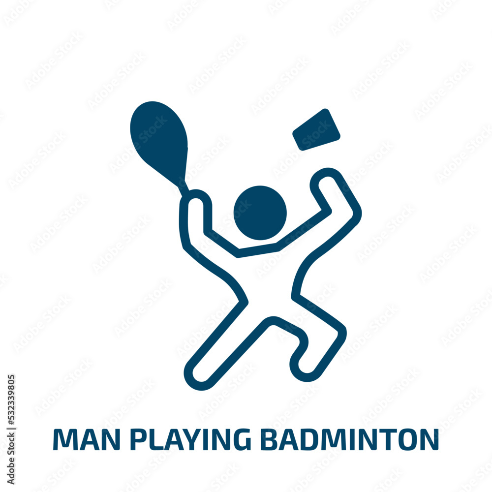 Fototapeta premium man playing badminton icon from sports collection. Filled man playing badminton, game, play glyph icons isolated on white background. Black vector man playing badminton sign, symbol for web design and